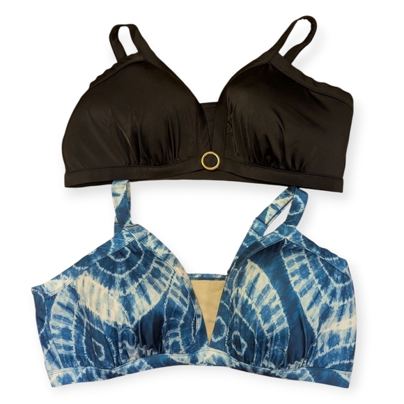 Cacique Plunge Bikini Top Set of 2 Black Blue Size 28 - Picture 4 of 12